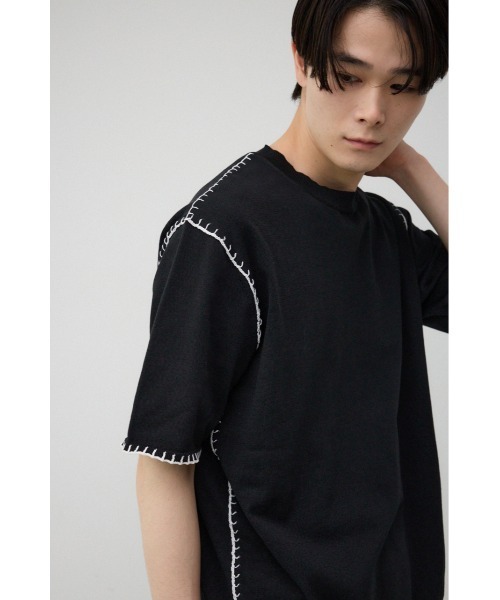 AZUL by moussy(アズールバイマウジー)の「ブランケットステッチ半袖ニット(ニット/セーター・メンズ・オフホワイト/ブルー/ブラック/ライトグレー・FREE)」の16枚目の写真
