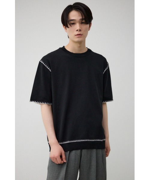 AZUL by moussy(アズールバイマウジー)の「ブランケットステッチ半袖ニット(ニット/セーター・メンズ・オフホワイト/ブルー/ブラック/ライトグレー・FREE)」の17枚目の写真