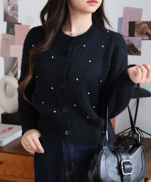 Doula Doula（ドゥーラドゥーラ）の「ストーン付きニットカーディガン（カーディガン/ボレロ・レディース・ホワイト/ブラック/グレー・FREE）」の3枚目の写真