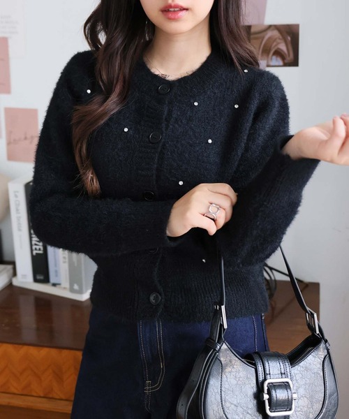 Doula Doula（ドゥーラドゥーラ）の「ストーン付きニットカーディガン（カーディガン/ボレロ・レディース・ホワイト/ブラック/グレー・FREE）」の4枚目の写真