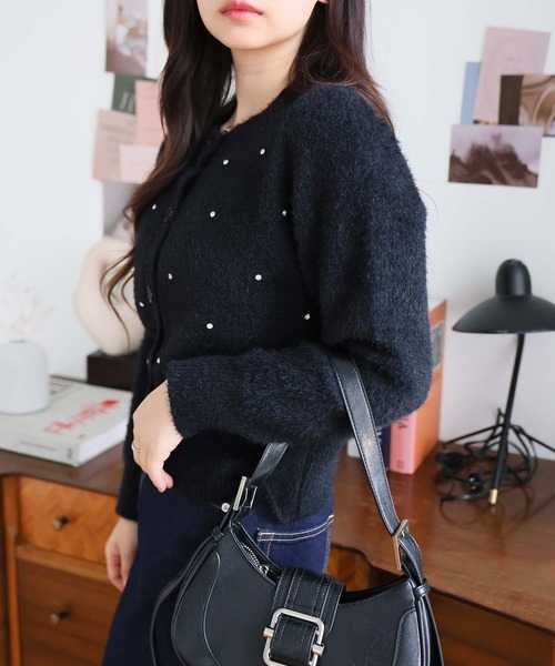 Doula Doula（ドゥーラドゥーラ）の「ストーン付きニットカーディガン（カーディガン/ボレロ・レディース・ホワイト/ブラック/グレー・FREE）」の8枚目の写真