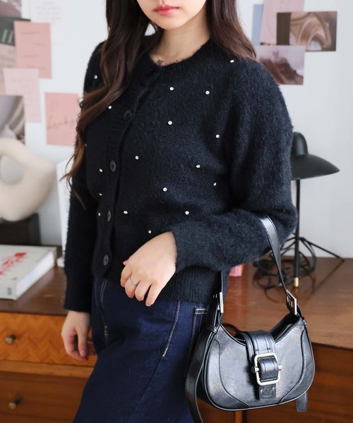 Doula Doula（ドゥーラドゥーラ）の「ストーン付きニットカーディガン（カーディガン/ボレロ・レディース・ホワイト/ブラック/グレー・FREE）」の9枚目の写真