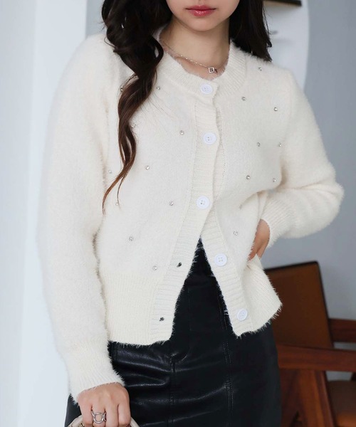 Doula Doula（ドゥーラドゥーラ）の「ストーン付きニットカーディガン（カーディガン/ボレロ・レディース・ホワイト/ブラック/グレー・FREE）」の10枚目の写真