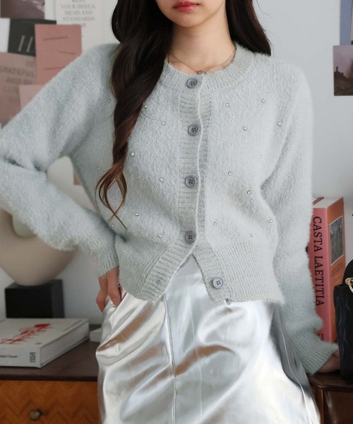 Doula Doula（ドゥーラドゥーラ）の「ストーン付きニットカーディガン（カーディガン/ボレロ・レディース・ホワイト/ブラック/グレー・FREE）」の19枚目の写真