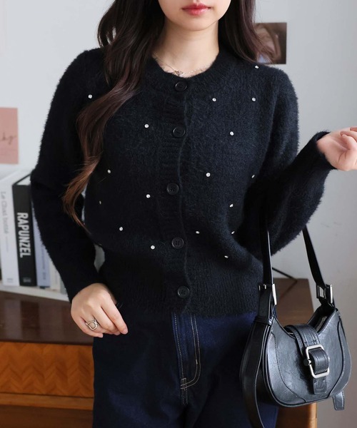 Doula Doula（ドゥーラドゥーラ）の「ストーン付きニットカーディガン（カーディガン/ボレロ・レディース・ホワイト/ブラック/グレー・FREE）」の5枚目の写真