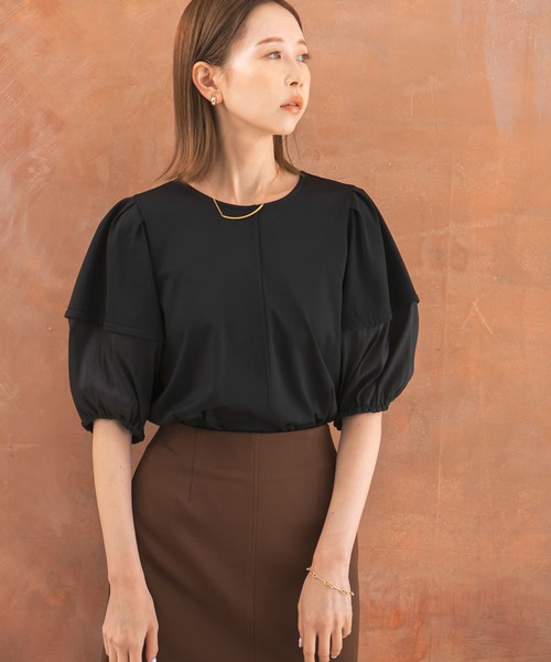 URBAN RESEARCH ROSSO WOMEN（アーバンリサーチ　ロッソ）の「シアードッキングカットブラウス（シャツ/ブラウス・レディース・ブラック/ホワイト・FREE）」の3枚目の写真