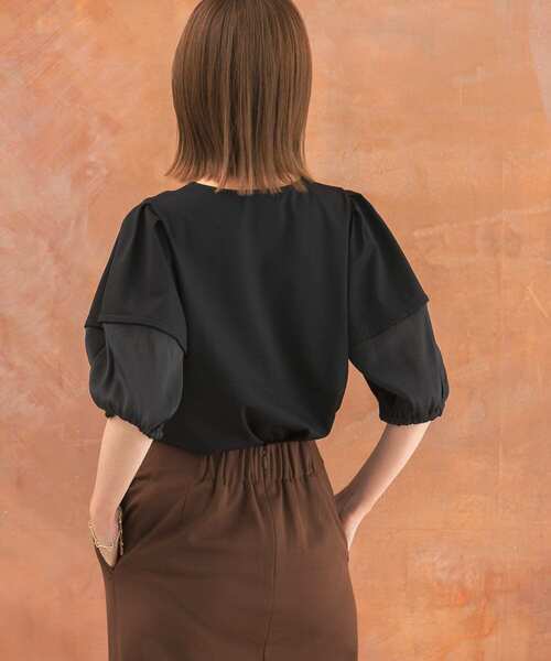 URBAN RESEARCH ROSSO WOMEN（アーバンリサーチ　ロッソ）の「シアードッキングカットブラウス（シャツ/ブラウス・レディース・ブラック/ホワイト・FREE）」の4枚目の写真