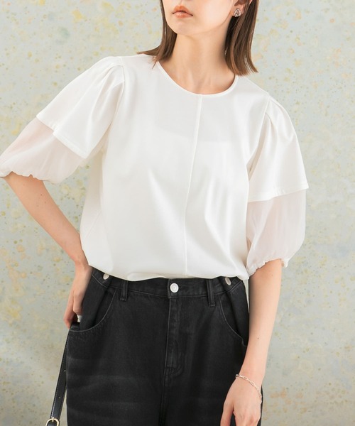 URBAN RESEARCH ROSSO WOMEN（アーバンリサーチ　ロッソ）の「シアードッキングカットブラウス（シャツ/ブラウス・レディース・ブラック/ホワイト・FREE）」の6枚目の写真