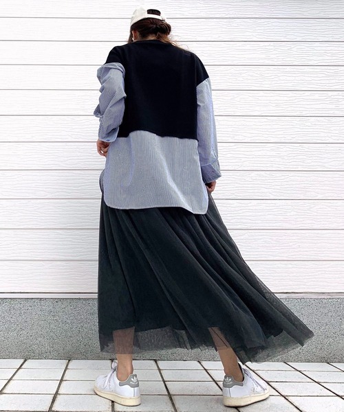 Q（キュー）の「デニムドッキングチュールスカート（スカート・レディース・ブラック・MEDIUM）」の12枚目の写真