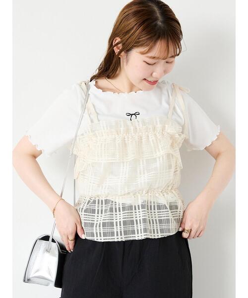 ehka sopo（エヘカソポ）の「リボン刺繍カットソー（Tシャツ/カットソー・レディース・オフホワイト/ブラック/キナリ/ラベンダー・F）」の2枚目の写真