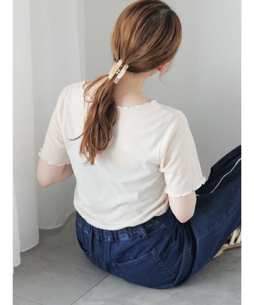 2色 カジュアル リボン刺繍半袖 Tシャツ スリム カットソー セール】リボン刺繍カットソー(Tシャツ/カットソー)|ehka