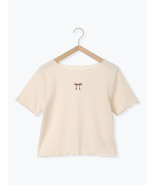 2色 カジュアル リボン刺繍半袖 Tシャツ スリム カットソー セール】リボン刺繍カットソー（Tシャツ/カットソー）｜ehka
