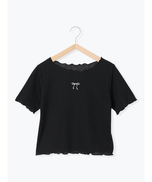 2色 カジュアル リボン刺繍半袖 Tシャツ スリム カットソー セール】リボン刺繍カットソー（Tシャツ/カットソー）｜ehka