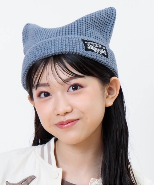 algy（アルジー）の「ねこみみニット帽（ニットキャップ/ビーニー・キッズ・ブラック/サックスブルー・FREE）」の2枚目の写真