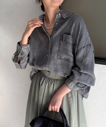 Chez toi | 【軽くて柔らかい】【シーズンレス】BACKギャザーパウダー加工デニムシャツ(シャツ/ブラウス)