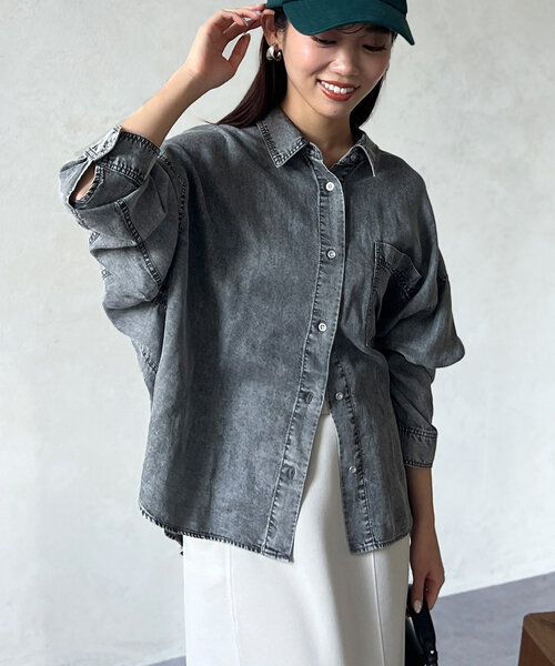 BACKギャザーパウダー加工デニムシャツ（シャツ/ブラウス）｜Chez toi（シェトワ）