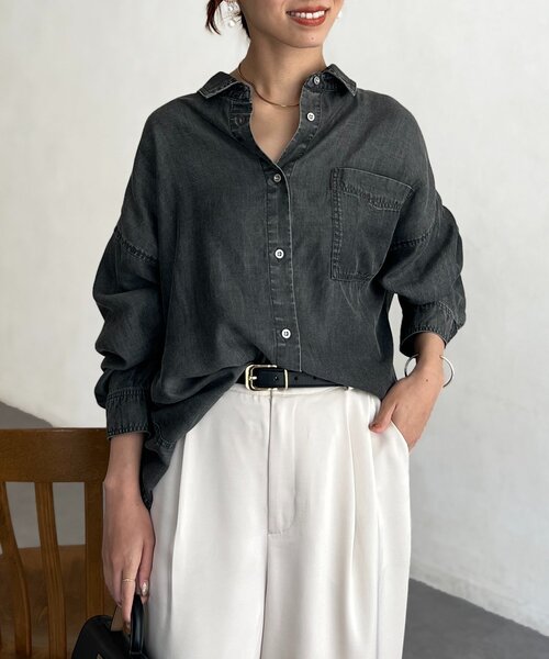 軽くて柔らかい】【シーズンレス】BACKギャザーパウダー加工デニム