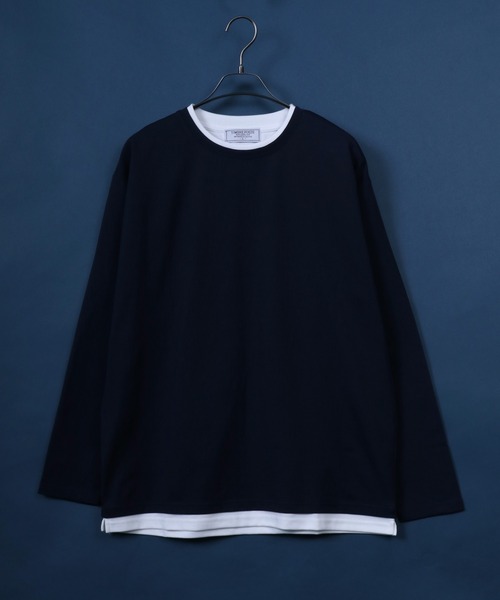 ANPAS(アンパス)の「Willow Fabric Fake Layered T-shirt/楊柳 フェイクレイヤード 長袖Tシャツ ロンT(Tシャツ/カットソー・メンズ・ライトグレー/グリーン/スミクロ/ネイビー・M/L/LL)」の4枚目の写真