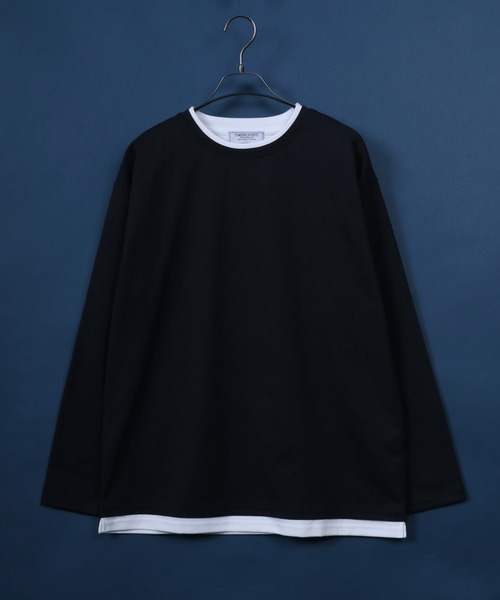 ANPAS(アンパス)の「Willow Fabric Fake Layered T-shirt/楊柳 フェイクレイヤード 長袖Tシャツ ロンT(Tシャツ/カットソー・メンズ・ライトグレー/グリーン/スミクロ/ネイビー・M/L/LL)」の2枚目の写真
