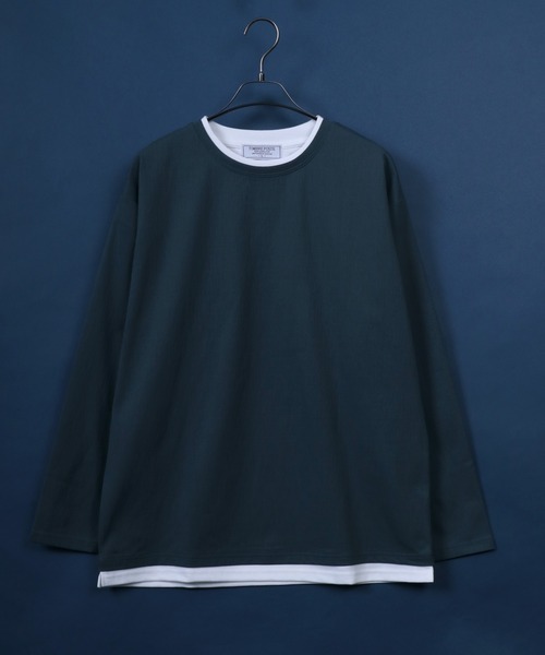 ANPAS(アンパス)の「Willow Fabric Fake Layered T-shirt/楊柳 フェイクレイヤード 長袖Tシャツ ロンT(Tシャツ/カットソー・メンズ・ライトグレー/グリーン/スミクロ/ネイビー・M/L/LL)」の3枚目の写真