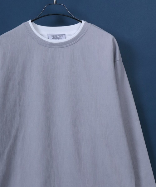 ANPAS(アンパス)の「Willow Fabric Fake Layered T-shirt/楊柳 フェイクレイヤード 長袖Tシャツ ロンT(Tシャツ/カットソー・メンズ・ライトグレー/グリーン/スミクロ/ネイビー・M/L/LL)」の1枚目の写真