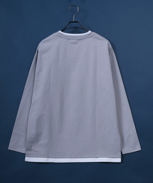 ANPAS(アンパス)の「Willow Fabric Fake Layered T-shirt/楊柳 フェイクレイヤード 長袖Tシャツ ロンT(Tシャツ/カットソー・メンズ・ライトグレー/グリーン/スミクロ/ネイビー・M/L/LL)」の5枚目の写真