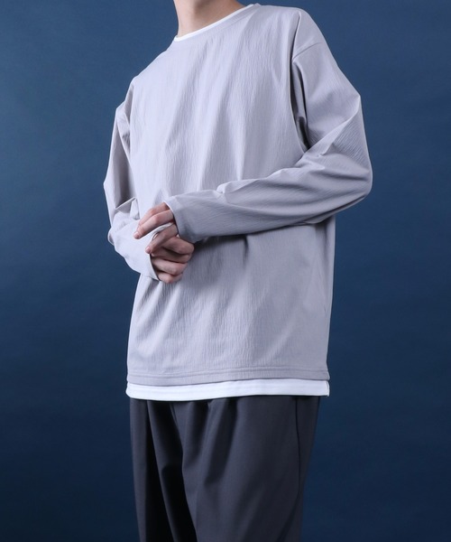 ANPAS(アンパス)の「Willow Fabric Fake Layered T-shirt/楊柳 フェイクレイヤード 長袖Tシャツ ロンT(Tシャツ/カットソー・メンズ・ライトグレー/グリーン/スミクロ/ネイビー・M/L/LL)」の11枚目の写真