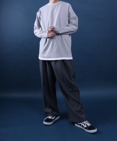 ANPAS(アンパス)の「Willow Fabric Fake Layered T-shirt/楊柳 フェイクレイヤード 長袖Tシャツ ロンT(Tシャツ/カットソー・メンズ・ライトグレー/グリーン/スミクロ/ネイビー・M/L/LL)」の9枚目の写真