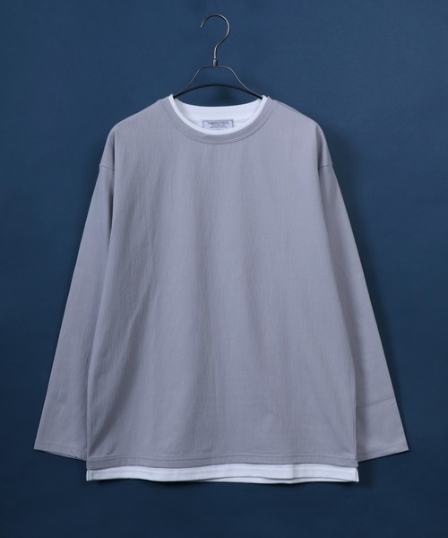 ANPAS(アンパス)の「Willow Fabric Fake Layered T-shirt/楊柳 フェイクレイヤード 長袖Tシャツ ロンT(Tシャツ/カットソー・メンズ・ライトグレー/グリーン/スミクロ/ネイビー・M/L/LL)」の12枚目の写真
