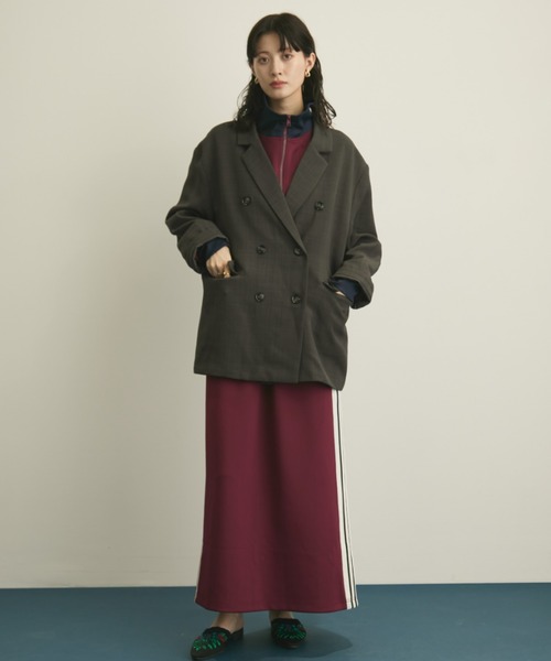 MERLOT(メルロー)の「オーバーサイズダブルライントラックジャケット/セットアップ着用可能(ジャージ・レディース・バーガンディー/ネイビー・FREE)」の17枚目の写真