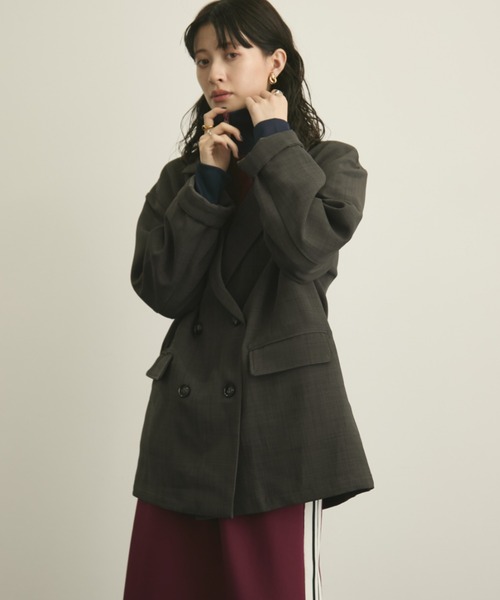 MERLOT(メルロー)の「オーバーサイズダブルライントラックジャケット/セットアップ着用可能(ジャージ・レディース・バーガンディー/ネイビー・FREE)」の16枚目の写真