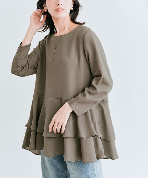 kirakiraShop(キラキラショップ)の「ティアード フリル ペプラム ブラウス(シャツ/ブラウス・レディース・ホワイト/モカ/ブラック/アイボリー・M/L)」の1枚目の写真