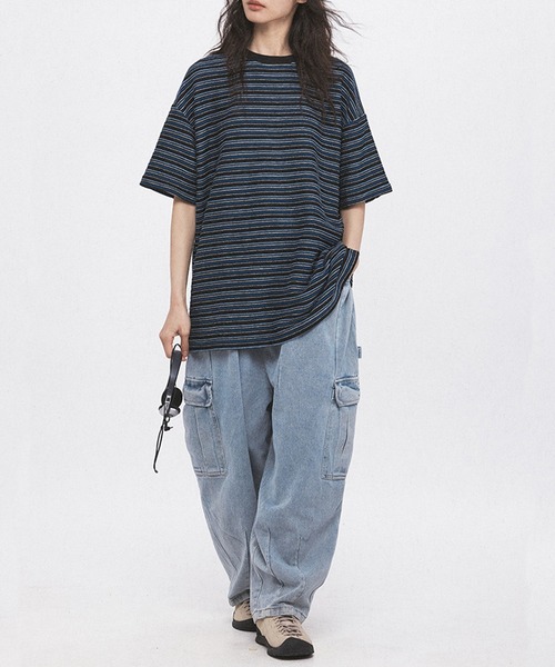 GENXDER(ノンジェンダー)の「【GENXDER】ルーズストライプTシャツ (SS)(Tシャツ/カットソー・メンズ・ブラック/ホワイト/ブルー・MEDIUM/LARGE/X-LARGE)」の7枚目の写真