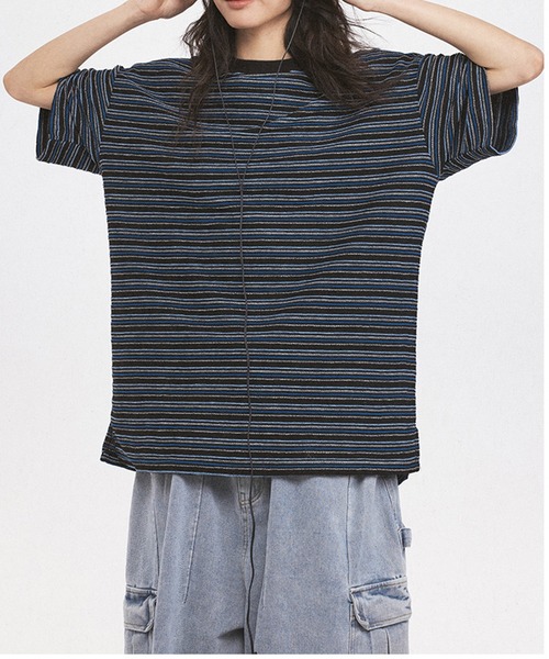 GENXDER(ノンジェンダー)の「【GENXDER】ルーズストライプTシャツ (SS)(Tシャツ/カットソー・メンズ・ブラック/ホワイト/ブルー・MEDIUM/LARGE/X-LARGE)」の5枚目の写真