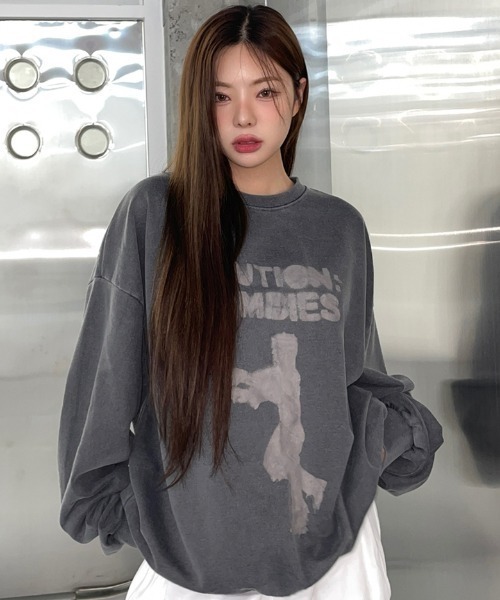 【セール】A'GEM/9 × .kom 『ACOVER/オコボ』 Undead Pigment Man to Man Charcoal/アンデッドピグメントスウェット（スウェット）｜ACOVER（オコボ）