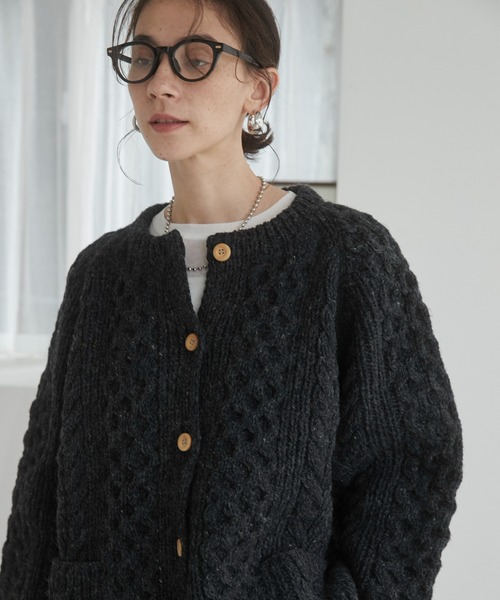 ANGIE（アンジー）の「【ウール100％】ケーブルニット カーディガン