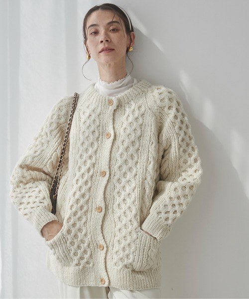 アイボリー ケーブルニット カーディガン ウール100％】ケーブルニット カーディガン / アウター
