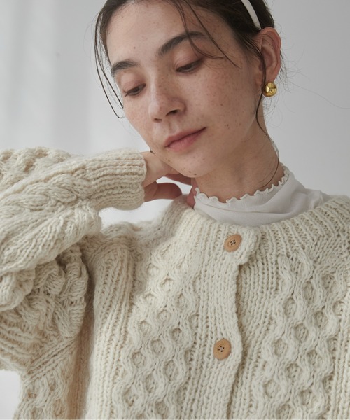 ウール100％】ケーブルニット カーディガン / アウター（カーディガン