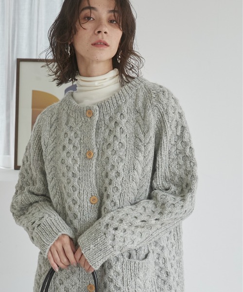 ウール100％】ケーブルニット カーディガン / アウター