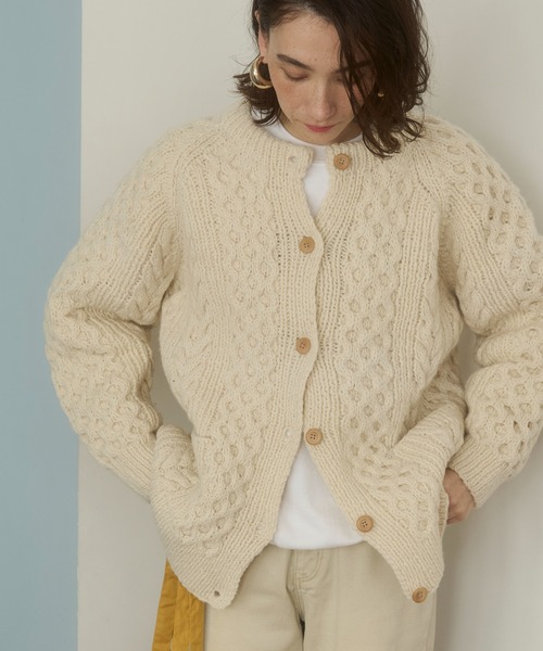 ウール100％】ケーブルニット カーディガン / アウター（カーディガン