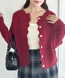 リボン刺繍スカラップカーディガン