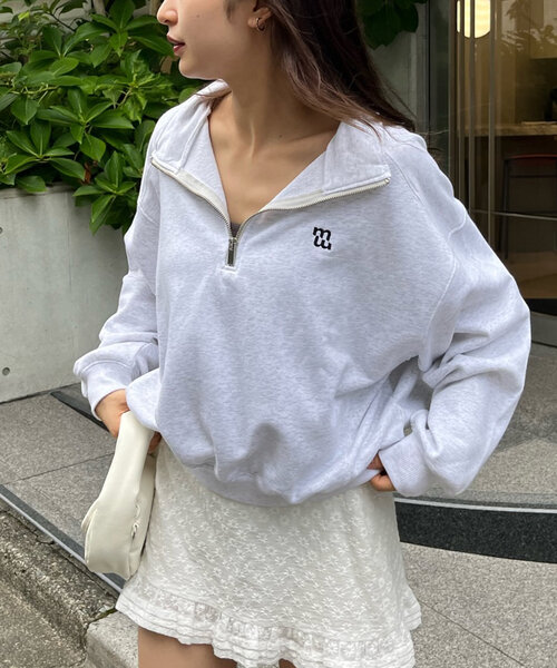 mline（エムライン）の「[mline]ロゴハーフZIPプルオーバー（スウェット・レディース・グレー/ピンク・FREE）」の2枚目の写真