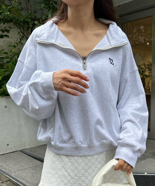 mline（エムライン）の「[mline]ロゴハーフZIPプルオーバー（スウェット・レディース・グレー/ピンク・FREE）」の3枚目の写真