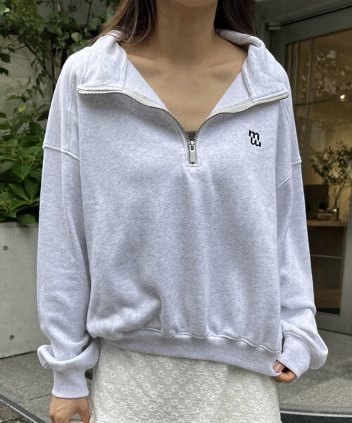 mline（エムライン）の「[mline]ロゴハーフZIPプルオーバー（スウェット・レディース・グレー/ピンク・FREE）」の4枚目の写真