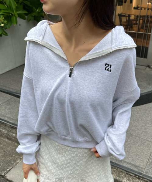 mline（エムライン）の「[mline]ロゴハーフZIPプルオーバー（スウェット・レディース・グレー/ピンク・FREE）」の5枚目の写真