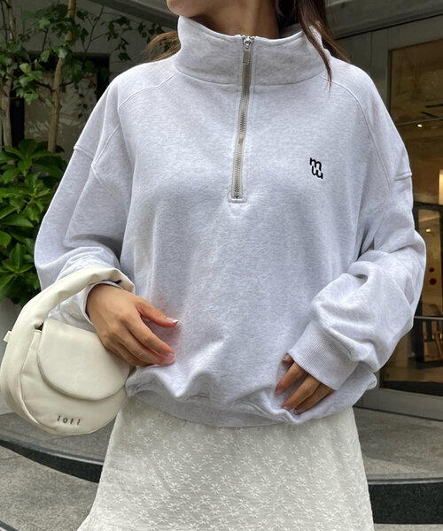 mline（エムライン）の「[mline]ロゴハーフZIPプルオーバー（スウェット・レディース・グレー/ピンク・FREE）」の6枚目の写真