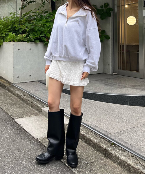 mline（エムライン）の「[mline]ロゴハーフZIPプルオーバー（スウェット・レディース・グレー/ピンク・FREE）」の8枚目の写真