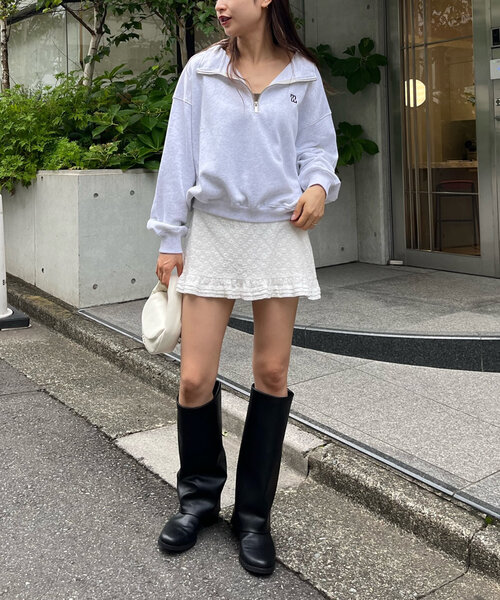 mline（エムライン）の「[mline]ロゴハーフZIPプルオーバー（スウェット・レディース・グレー/ピンク・FREE）」の9枚目の写真