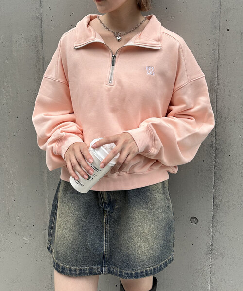 mline（エムライン）の「[mline]ロゴハーフZIPプルオーバー（スウェット・レディース・グレー/ピンク・FREE）」の10枚目の写真