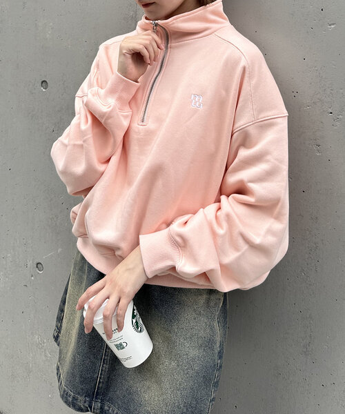 mline（エムライン）の「[mline]ロゴハーフZIPプルオーバー（スウェット・レディース・グレー/ピンク・FREE）」の11枚目の写真